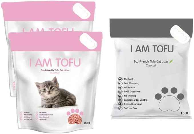I AM TOFU - Tofu Cat Litter, Natural Flushable Extra Clumping Pellet Litter, 10LB x 3 (Honey Peach 2 & Charcoal 1)