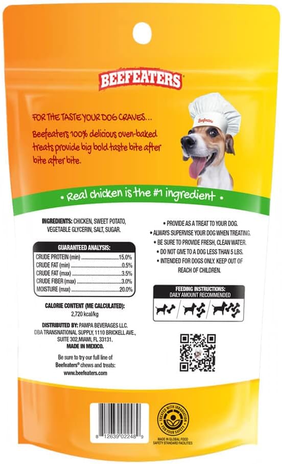 Beefeaters Sweet Potato Wrap with Chicken – Dog Treat. No Corn, Wheat, Soy or Gluten, Low Fat, Whole Muscle Jerky, Ideal for Training & Snacks