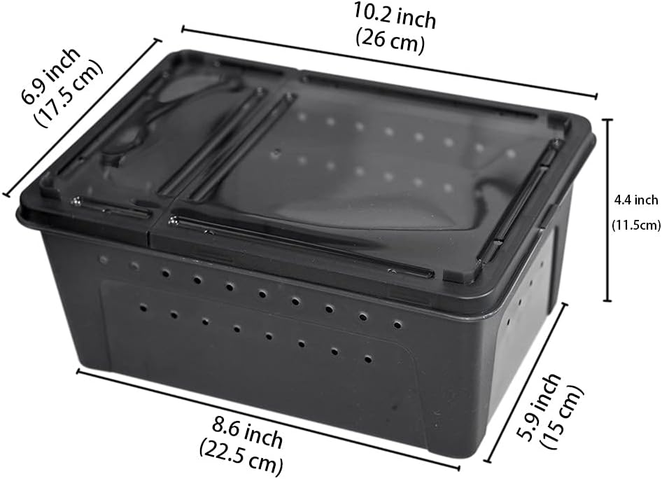 OMEM Portable Reptile Terrarium Habitat for Mini Pet Houses Breathable Holes Stackable Container (Black-M) - FurryFun