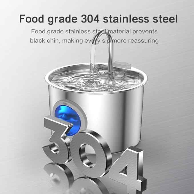 Cat Water Fountain Advanced 304 Stainless Steel 2.2L/74oz with Detachable Tank, Easy to Clean, Automatic Pet Fountain Quiet Cats Water Dispenser, Dogs (74oz Cat Fountain + 6 Filters)