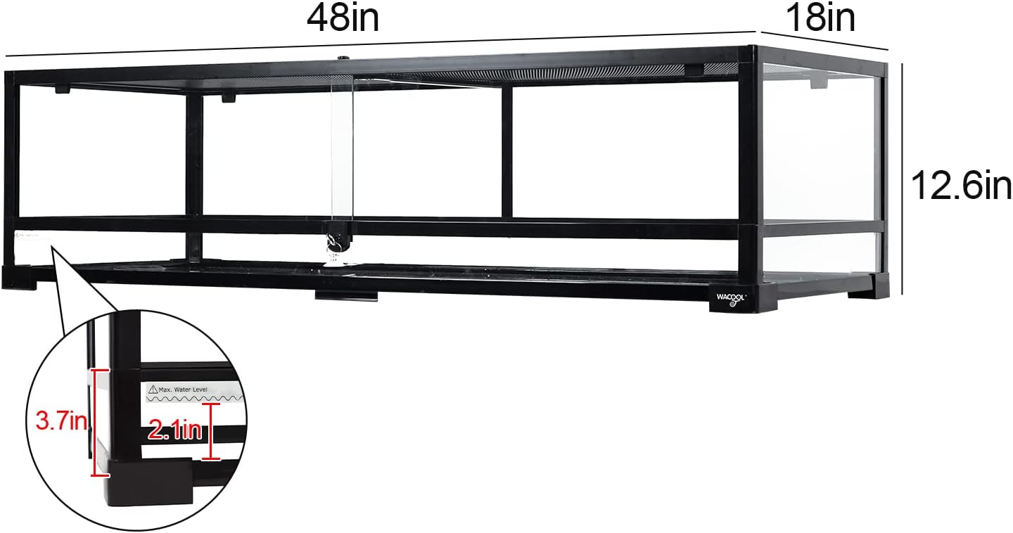 Large Reptile Tank 45 Gallon, 360°Full Vision Glass 48“ Long & 12” Low Reptile Terrarium with Top Mesh Lid for Tortoise Snake Ball Python - FurryFun