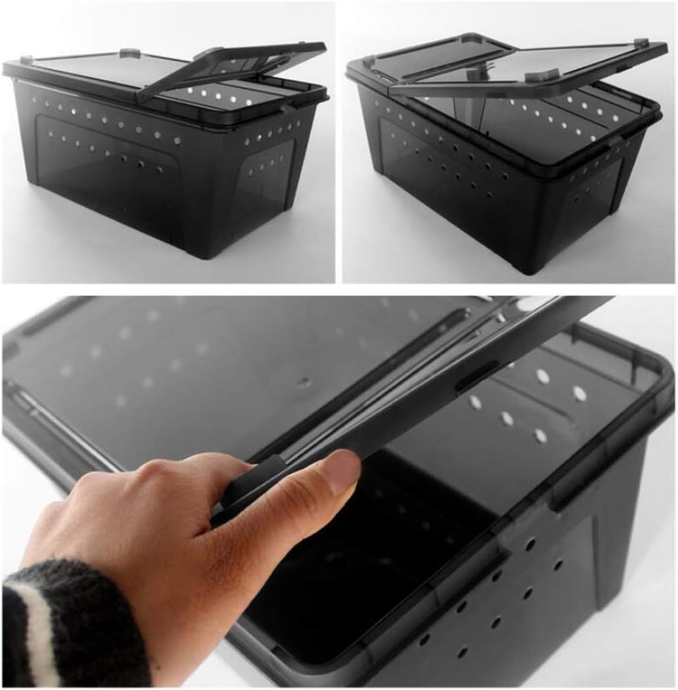 OMEM Portable Reptile Terrarium Habitat for Mini Pet Houses Breathable Holes Stackable Container (Black-M) - FurryFun