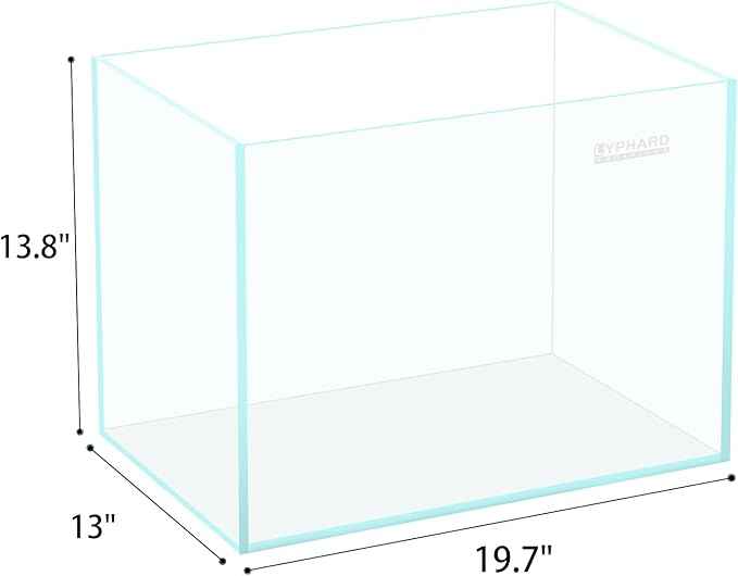 LYPHARD AQUARIUMS 15 Gallon Rimless Aquarium, Ultra Clear Glass Low Iron Rectangular Fish Tank L19.6×W13×H13.8 Inches Thickness 6mm with EVA Foam Mat Included