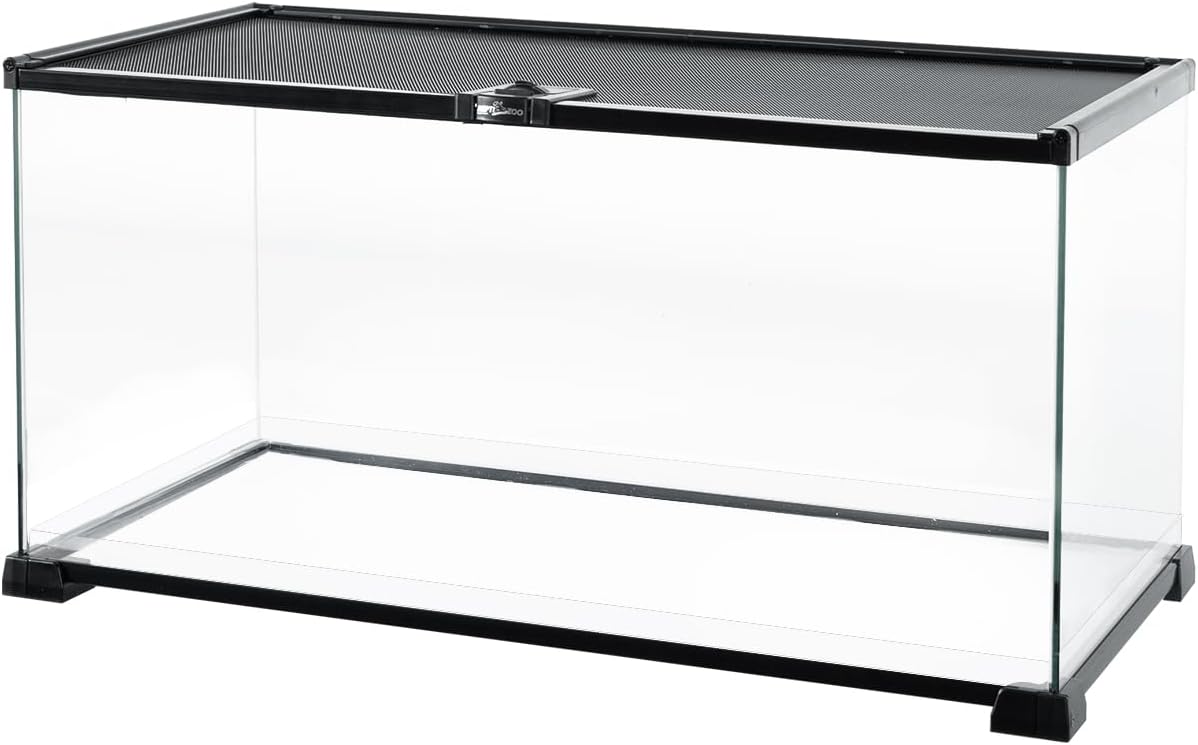 REPTI ZOO Full Glass 15 Gallon Reptile Tank, Medium Reptile Terrarium 24" X 12" X 12" for Gecko Hermit Crab Hognose Snake etc, Top Screen Ventilation & Feeding - FurryFun