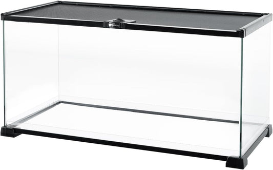 REPTI ZOO Full Glass 15 Gallon Reptile Tank, Medium Reptile Terrarium 24" X 12" X 12" for Gecko Hermit Crab Hognose Snake etc, Top Screen Ventilation & Feeding - FurryFun