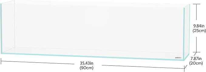 LANDEN 90L 10.8 Gal Rimless Low Iron Aquarium Long Fish Tank, Bookshelf Aquarium, W35.4×D7.87×H9.84 in(90x20x25cm) 6mm Thickness with Black Nano Foam Leveling mat Included