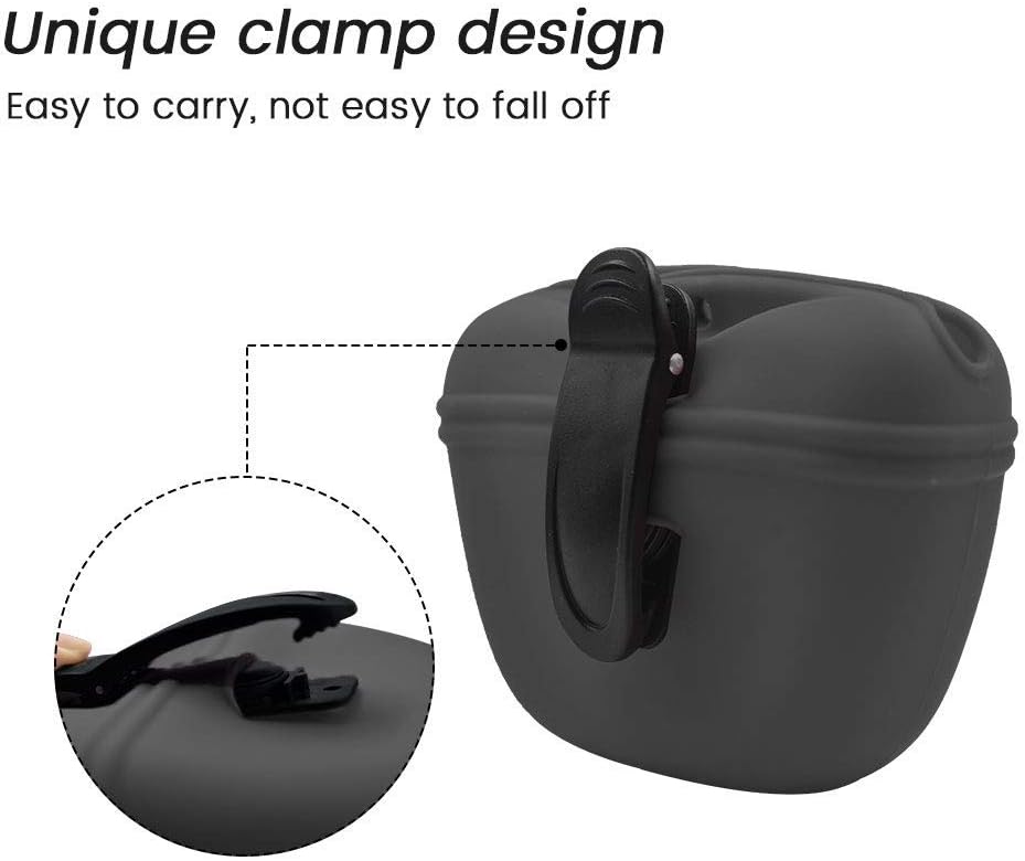 AUDWUD - Silicone Dog Treat Pouch - Clip on Portable Training Container - Convenient Magnetic Buckle Closing and Waist Clip - No BPA