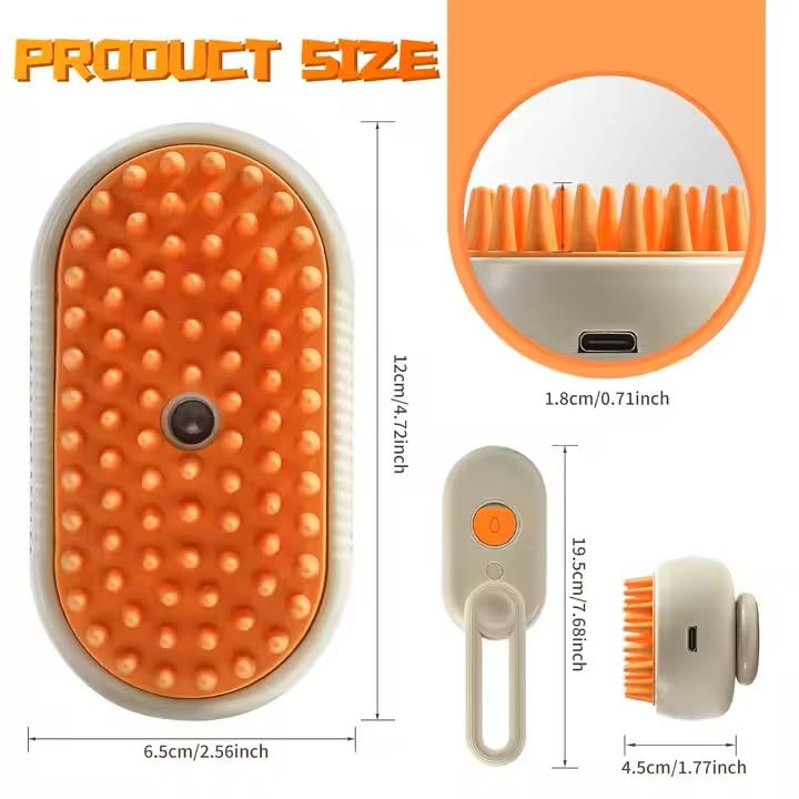 3-in-1 Steam Pet Brush for Cats & Dogs – Self-Cleaning Grooming Comb with Spray Mist, Massage & Shedding, Rechargeable USB, Anti-Static, Foldable Handle – White (WHITE)