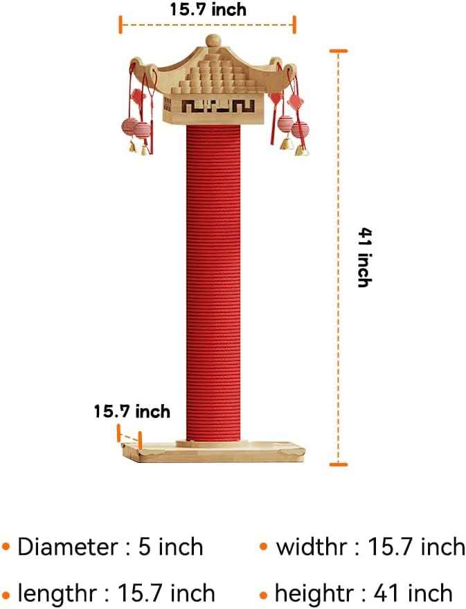 Premium Natural Hemp Tall Pagoda Cat Scratcher, Durable Cat Scratching Post for Indoor Cats, Stable Climbing Pole, Furniture Protector, Cat and Kitten Play Tower and Activity Center