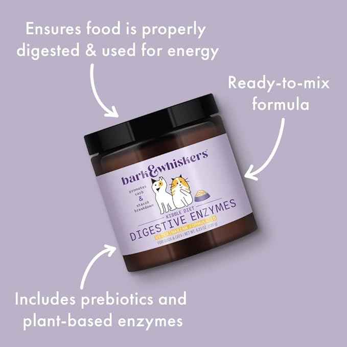 Bark & Whiskers Digestive Enzymes - Supports Kibble Digestion - Veterinarian Formulated - for Dogs & Cats - Non-GMO - 4.23 oz (120 g) - 150 Scoops