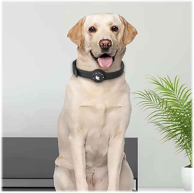 SaharaCase Adjustable Silicone Dog Collar Case for Apple AirTag (Large Dogs) [Shockproof Bumper] Rugged Protection Antislip Grip (Black)