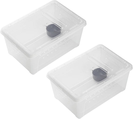OMEM Portable Reptile Terrarium Habitat for Mini Pet Houses Breathable Holes Stackable Container (2PCS-M) - FurryFun