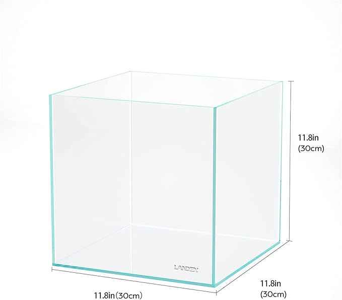 Landen 30C 6.6 Gallon Rimless Low Iron Aquarium Tank, W11.8×D11.8×H11.8 in(30x30x30cm) 5mm Thickness with Nano Foam Leveling Mat Included