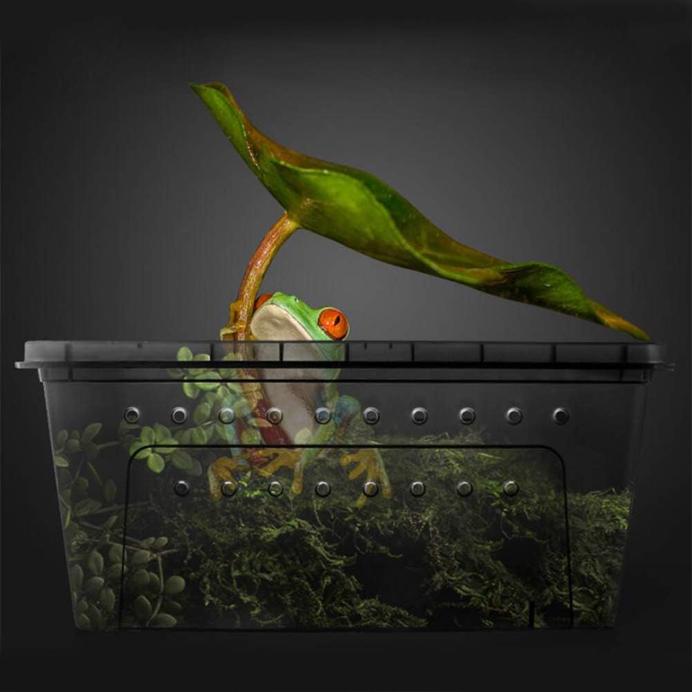 OMEM Portable Reptile Terrarium Habitat for Mini Pet Houses Breathable Holes Stackable Container (Black-M) - FurryFun
