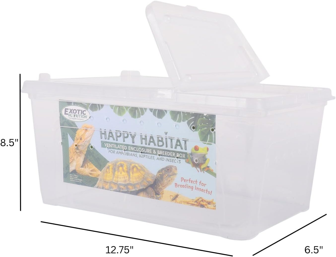 Happy Habitat - Ventilated Enclosure & Breeder Box - for Live Feeder Insects, Reptiles, Amphibians & Other Small Pets - Durable Plastic Portable Terrarium (Medium) - FurryFun