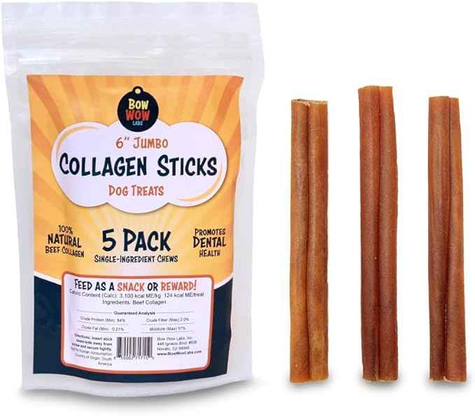 Bow Wow Labs 6" SafeFit Collagen Sticks for Dogs 5 Pack/Jumbo – All-Natural Chews for Joint, Gut, Bone & Oral Health