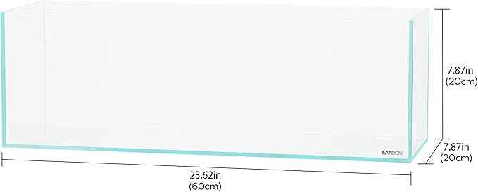 LANDEN 60L 5.8 Gal Rimless Low Iron Aquarium Long Fish Tank,Bookshelf Aquarium,W23.6×D7.87×H7.87 in(60x20x20cm) 5mm Thickness with Black Nano Foam Leveling mat Included
