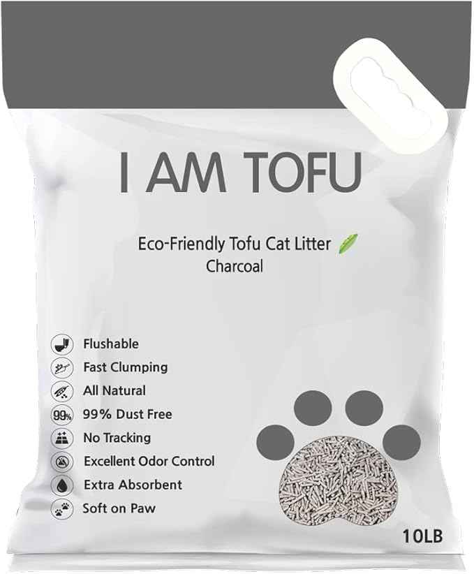 I AM TOFU - Tofu Cat Litter, Natural Flushable Extra Clumping Pellet Litter, 10LB x 3 (Charcoal 2 & Green Tea 1)
