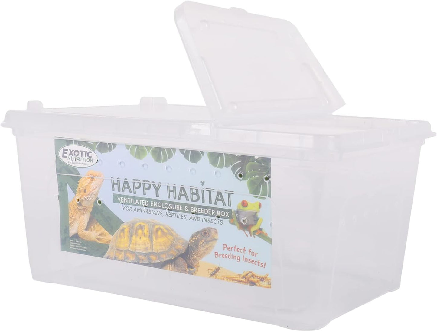 Happy Habitat - Ventilated Enclosure & Breeder Box - for Live Feeder Insects, Reptiles, Amphibians & Other Small Pets - Durable Plastic Portable Terrarium (Medium) - FurryFun