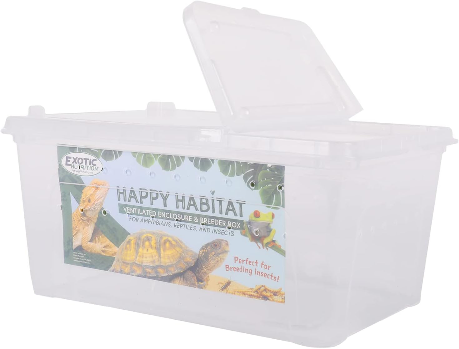 Happy Habitat - Ventilated Enclosure & Breeder Box - for Live Feeder Insects, Reptiles, Amphibians & Other Small Pets - Durable Plastic Portable Terrarium (Medium) - FurryFun