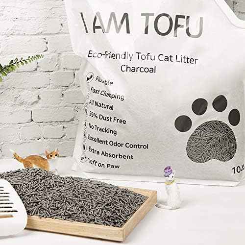 I AM TOFU - Natural Flushable Tofu Cat Litter, Low Dust Lightweight Clumping Litter, Odor Control (10 lb Bag, Charcoal)