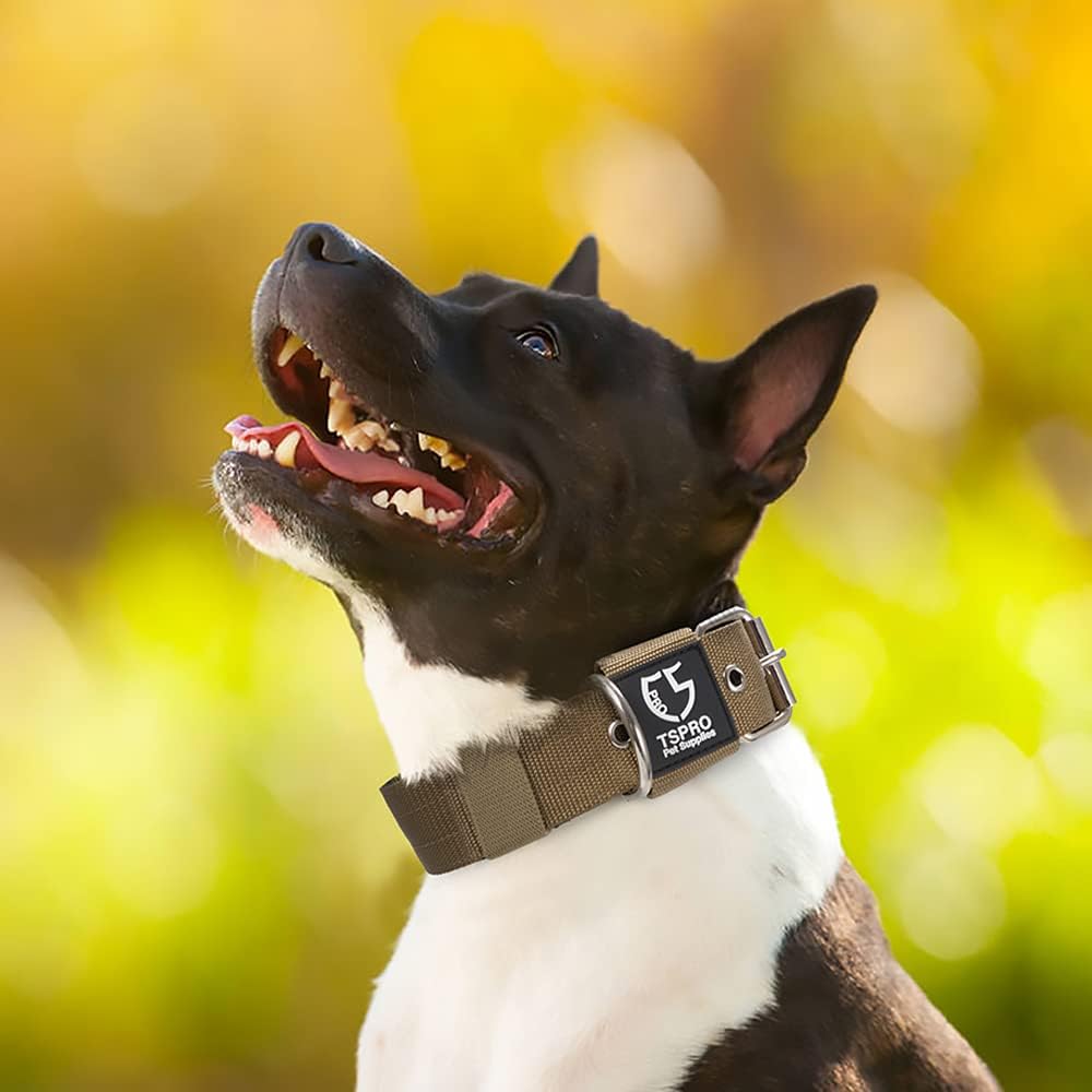 TSPRO Tactical Dog Collar 1.5 Inch Wide Thick Dog Collars with Heavy Duty Metal Buckle, Durable, Strong, Adjustable for Medium to Large Dogs (Black L)