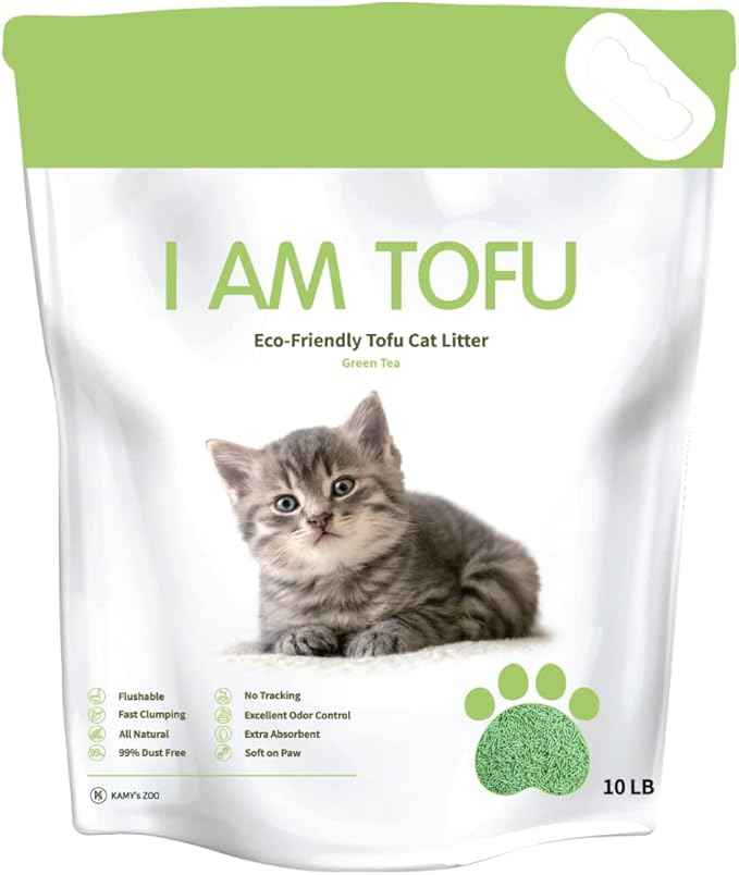 I AM TOFU - Tofu Cat Litter, Natural Flushable Extra Clumping Pellet Litter, 10LB x 3 (Green Tea 2 & Charcoal 1)