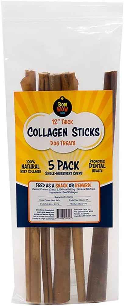 Bow Wow Labs 12" SafeFit Collagen Sticks for Dogs 5 Pack/Jumbo – All-Natural Chews for Joint, Gut, Bone & Oral Health