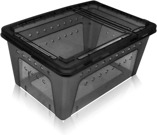 OMEM Portable Reptile Terrarium Habitat for Mini Pet Houses Breathable Holes Stackable Container (Black-M) - FurryFun