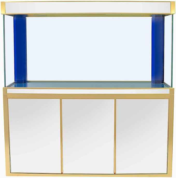 175 Gallon Glass Aquarium with Aluminum Cabinet - Including Sump for Filtration and Circulation, Plumbing, LED, White with Gold Trim