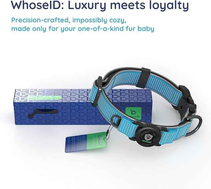 WhoseID Premium Dog Collar for Large Dogs - IPX8 Waterproof AirTag Dog Collar | Magnetic Buckle Heavy Duty Collar | 450LB Escape-Proof | Reflective Dog Collar with AirTag Holder