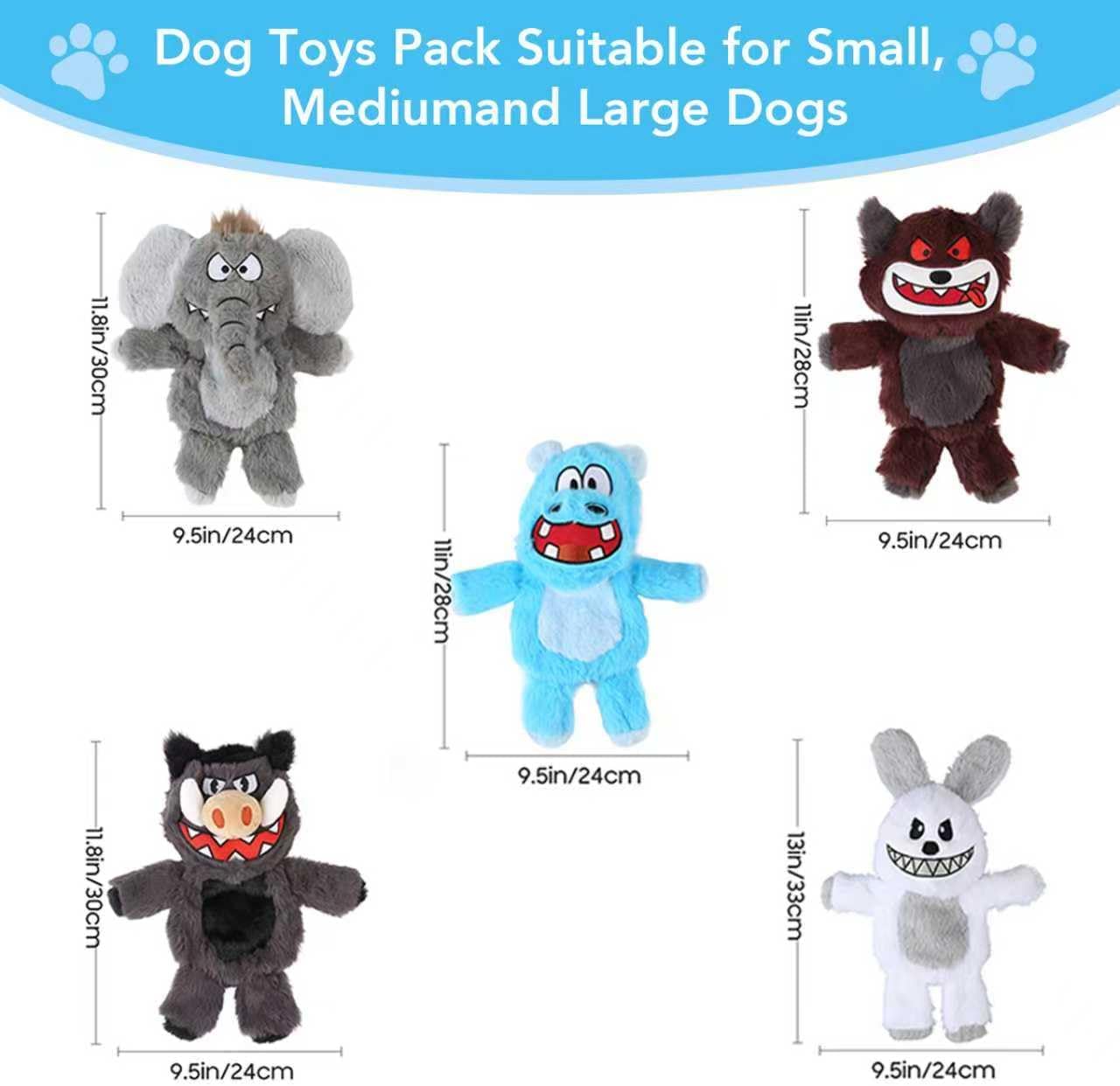 Bzonsmart Squeaky Dog Toys, 5 PCS Crinkle Dog Toy Plush, Dog Toys Value Pack for Small Medium and Large Dogs, Dog Chew Toys to Keep Them Busy