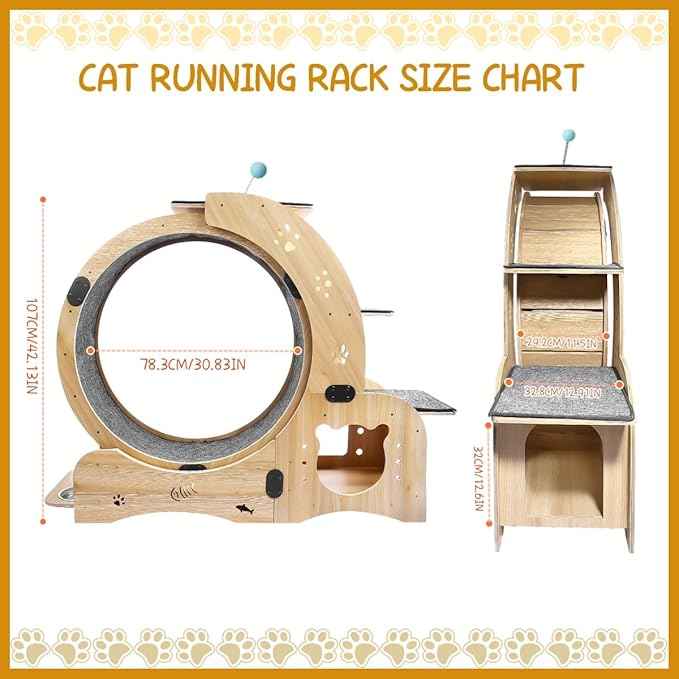 6-in-1 Cat Exercise Wheel, Upgraded Large Cat Wheel Exerciser, Running Wheels for Indoor Cats, Cats Wheel with Silent (Wood)