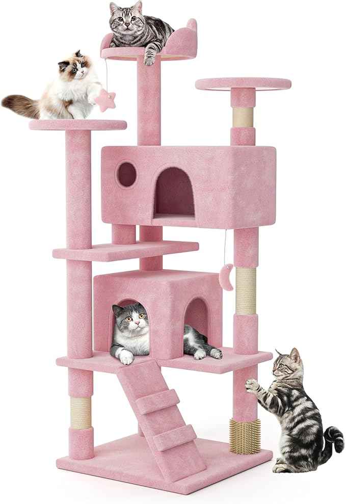 MoNiBloom 54 Inch Cat Tree Tower for Indoor Cats Large Adults, Pink Cat Tower with Scratching Post, Multi-Level Furniture Activity Center with Cat Condo Pet Play House, Soft Pink