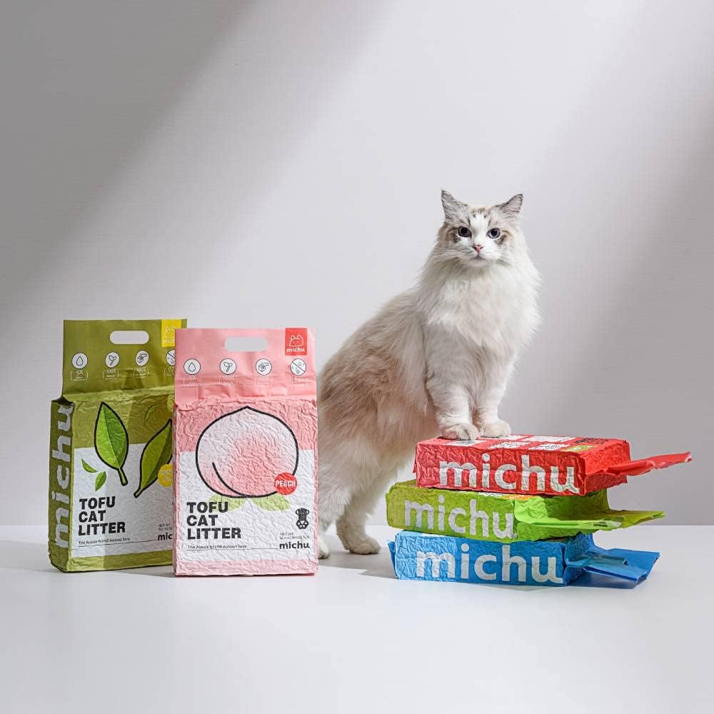 Tofu Cat Litter Natural Clumping Tofu Cat Litter 5.5lb/88oz 5 Scents (Peach + Wonder Litter, 2 Pack)