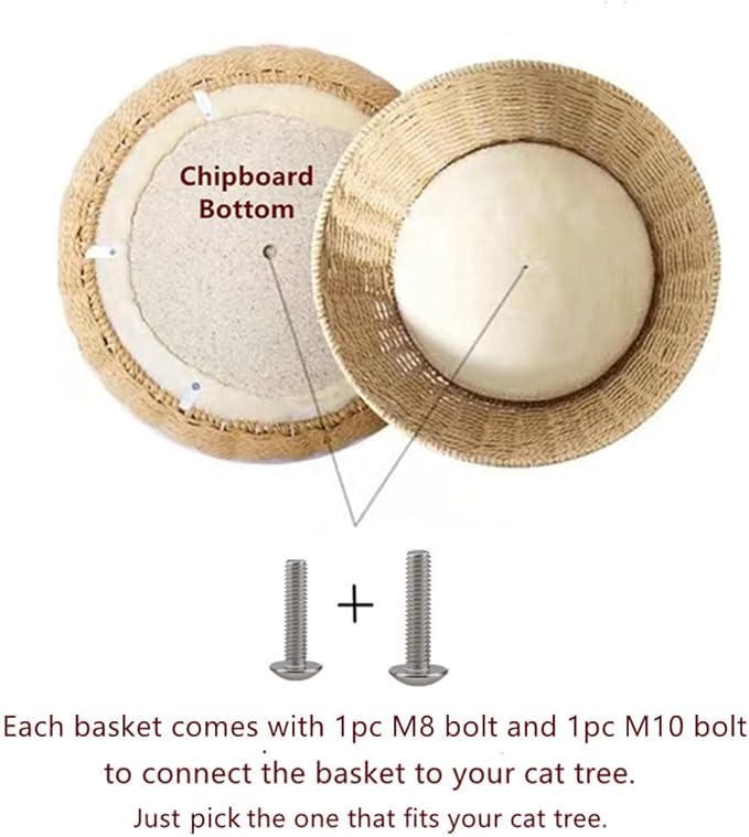 SHENGOCASE Cat Tower Tree Add ons Accessories Replacement Part Basket Bed, Handwoven Wicker Rattan Nest Bowl with Soft Cushion (1pc)