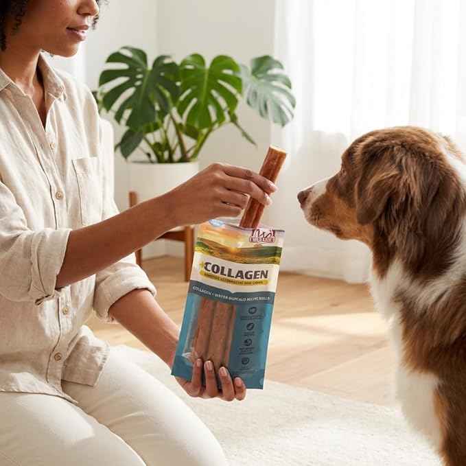 Wild Eats Water Buffalo Flavor Collagen Retriever Style Cheek Rolls 10" Dog Chews-3 Pack (Long Lasting Dog Chews Treats & Bones for Medium Dogs) Substitute for Pig Ears for Dogs