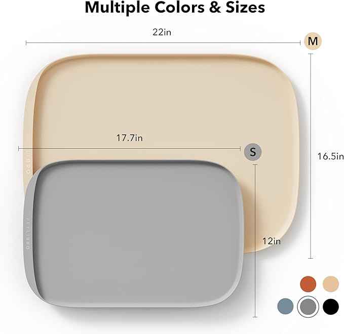 PETLIBRO Dog Food Mat, Waterproof, Safety Silicone Cat Food Mat, Raised Edge Spill Protection Floor, Cove Feeding Mat for Dockstream Cat Water Fountain PLWF105, 17.7"x12", Grey