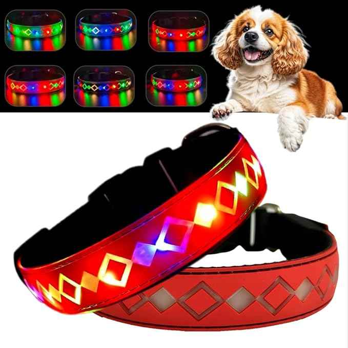 LED Dog Collar with AirTag Holder and Custom ID Tag, 15 Light Modes, Waterproof, Multiple Colors (RED Pro, S(7.87-11.8"))