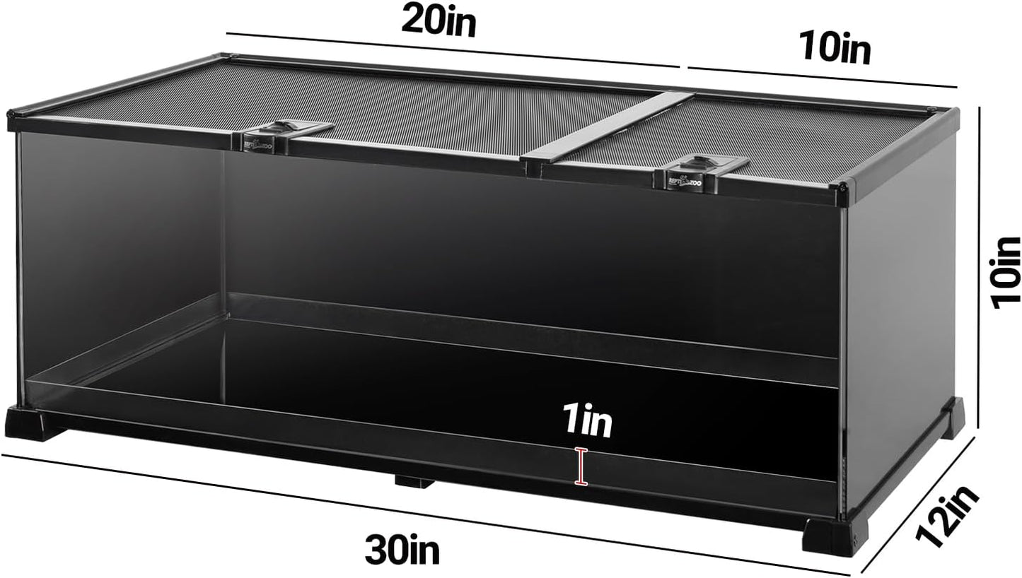 REPTIZOO Reptile Terrarium Tank 30" x 12" x 10", Black-Tinted Glass Snake Tank with Top Feeding Ports Top Screen Ventilation Reptile Habitat for Snake Spider - FurryFun