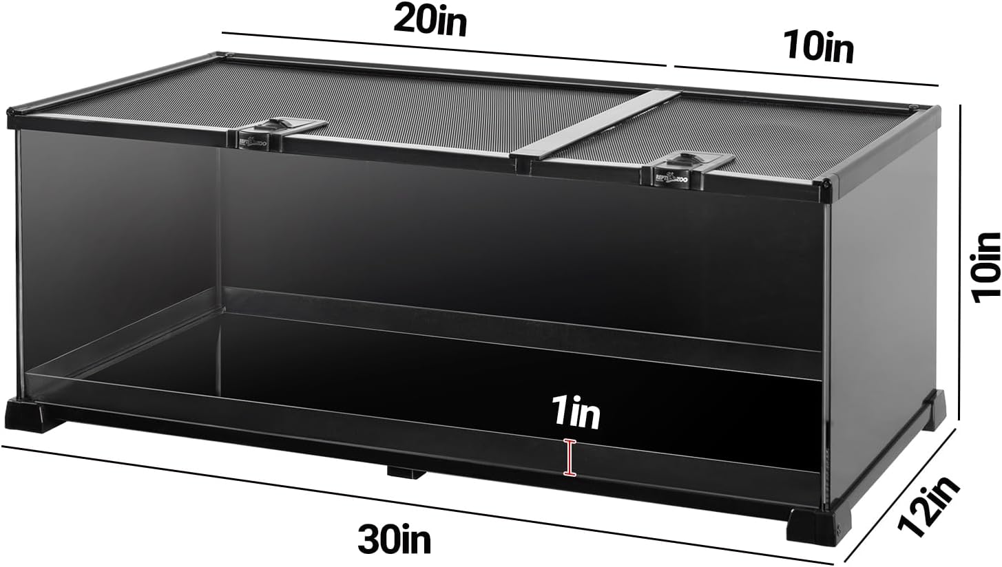 REPTIZOO Reptile Terrarium Tank 30" x 12" x 10", Black-Tinted Glass Snake Tank with Top Feeding Ports Top Screen Ventilation Reptile Habitat for Snake Spider - FurryFun