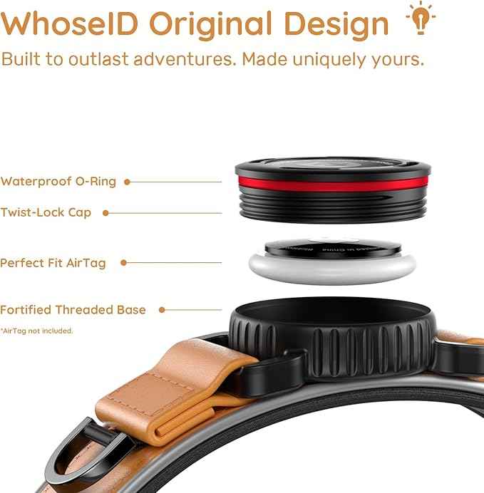 WhoseID Premium Leather Dog Collar - AirTag Dog Collar | Fur-Safe Magnetic Buckle | IPX8 Waterproof Reflective Small Dog Collar with AirTag Holder