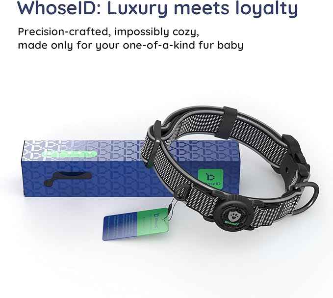 WhoseID Premium AirTag Dog Collar - Waterproof Medium Air Tag Dogs Collar | Magnetic Buckle Heavy Duty Collar | Reflective Dog Collar with AirTag Holder