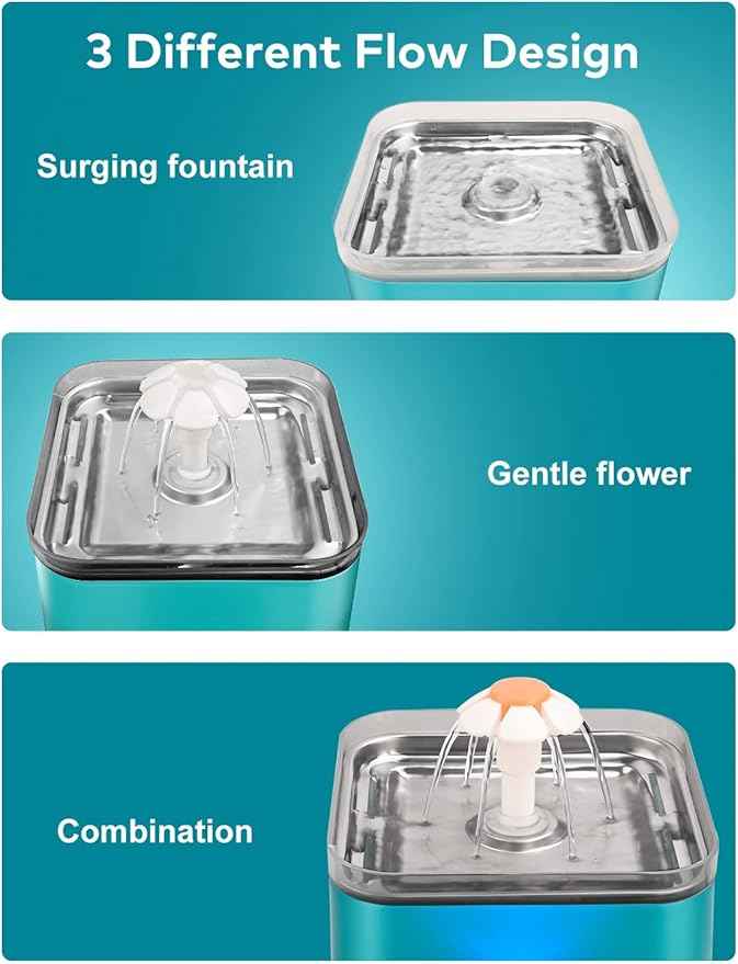 Cat Water Fountain Stainless Steel: Flower Cat Fountain for Drinking - Metal Water Fountain for Cats - Premium Pet Waterer Fountain 304 Stainless Steel - AONBOY Cats Drinking Fountain for Small Dogs