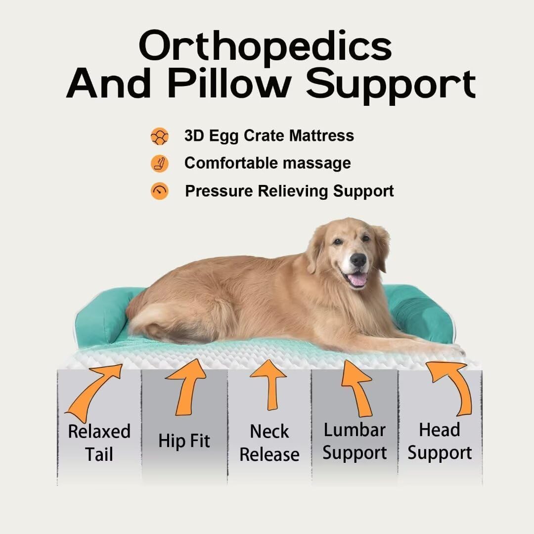 Large Dog Bed Orthopedic Washable, Orthopedic Dogs Bed with Removable Bolsters, Washable Beds for Large Dogs, Waterproof Pet Beds and Non-Slip Bottom, Extra Aqua Blue XXXLarge Dog Sofa