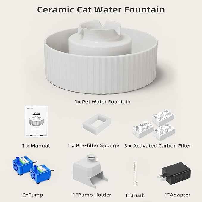 Ceramic Cat Water Fountain, Waatoos 2.1L/71oz Cupcake Pet Water Fountain with 3 Carbon Filters and 2 Water Pumps, Automatic Water Dispenser for Cats and Small Dogs (White)