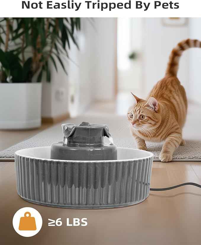 Ceramic Cat Water Fountain, 2.1L/71oz Cupcake Pet Water Fountain for Cats and Dogs, Automatic Pet Drinking Fountain with Pump, Filter & Foam (Dark Grey)