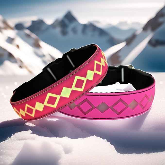 LED Dog Collar with AirTag Holder and Custom ID Tag, 15 Light Modes, Waterproof, Multiple Colors (PINK, S(7.87-11.8"))