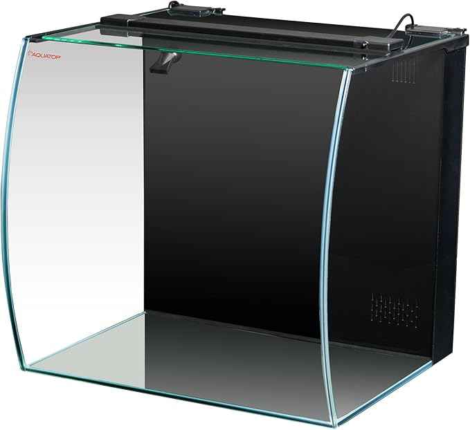 Aquatop 13.5 Gallon Bow Front Glass Aquarium Kit with Filter and LED Lighting - All in One Desktop Fish Tank, Ideal for Freshwater and Saltwater, BFK-13