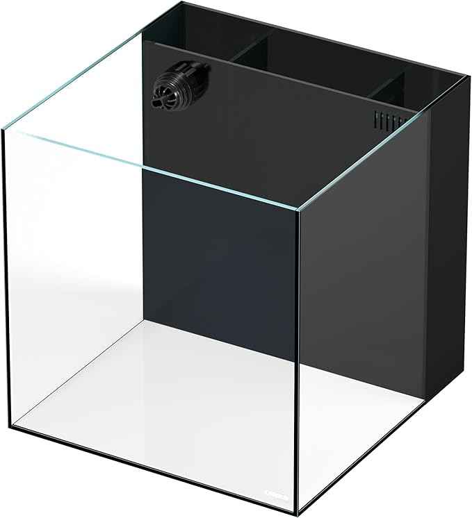 Landen 40C 11 Gallon Ultra Clear Glass Rimless Low Iron Aquarium Tank with Rear Filtration Chamber(Return Pump Included) for Salt and Fresh Water,15.8Wx15.8D×15.8H in(40x40x40cm) 6mm Thickness